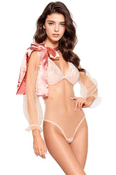 Sheer Pink Teddy with Satin Bow