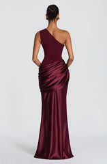 Sadona Maxi Dress - Cherry Lacquer Satin One-Shoulder