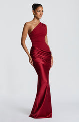 Sadona Maxi Dress - Deep Red Satin Crepe