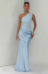 Sadona Maxi Dress - Glacier Blue Satin One-Shoulder
