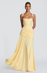 Sura Maxi Dress - Lemon Chiffon Twist Cowl