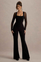 On Track Maxi Dress - Black Mesh Sleeves