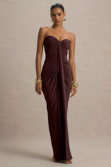 Ali Maxi Dress - Warm Brown Ruched Wrap