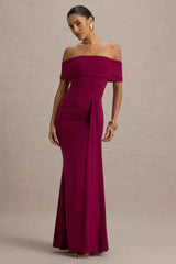 Delma Maxi Dress - Burgundy Bardot Ruched