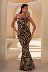 Lita Maxi Dress - Leopard Print Asymmetric Twisted Neckline
