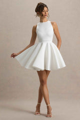 Waverly Mini Dress - White Racer-Neck Open-Back