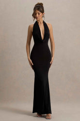 Milani Maxi Dress - Black Cowl Neck Fishtail