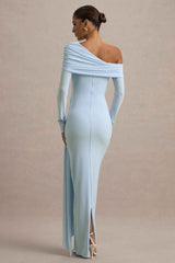 Valina Maxi Dress - Powder Blue Ruched Asymmetric