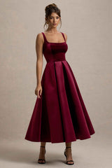 Francisca Midi Dress - Berry Velvet Strappy