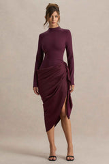 Raffie Midi Dress - Plum Satin Wrap