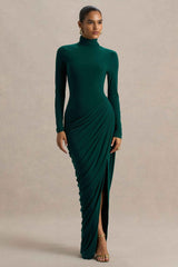 Betsy Maxi Dress - Bottle Green Ruched High-Neck