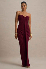 Ali Maxi Dress - Burgundy Ruched Wrap