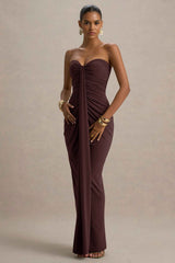 Ali Maxi Dress - Warm Brown Ruched Wrap