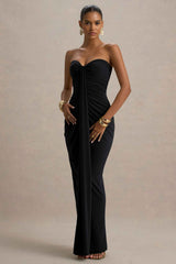 Ali Maxi Dress - Black Sweetheart Ruched
