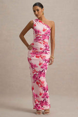 Dalarie Maxi Dress - Pink and Orange Floral Ruched