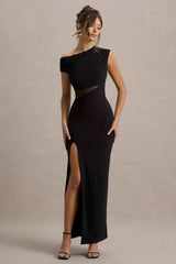 Emily Maxi Dress - Black Asymmetric Mesh
