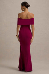 Delma Maxi Dress - Burgundy Bardot Ruched