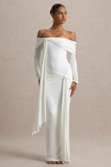 Jovie Maxi Dress - White Bardot Wrap