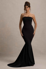 Impress Me Maxi Dress - Black Strapless Fishtail