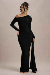 Valina Maxi Dress - Black Ruched Asymmetric