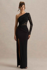 Melody Maxi Dress - Black Lace Asymmetric