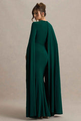 Magdelena Maxi Dress - Bottle Green Asymmetric Cape