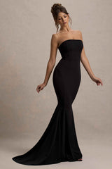 Impress Me Maxi Dress - Black Strapless Fishtail
