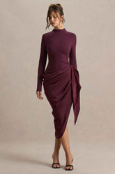 Raffie Midi Dress - Plum Satin Wrap