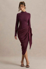 Raffie Midi Dress - Plum Satin Wrap