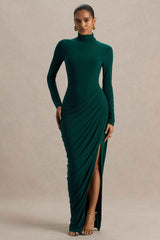 Betsy Maxi Dress - Bottle Green Ruched High-Neck