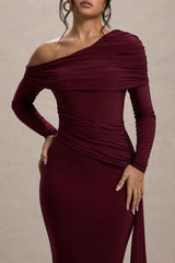 Valina Maxi Dress - Burgundy Ruched Asymmetric