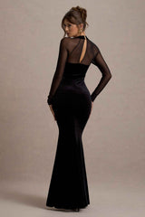 Apres Maxi Dress - Black Velvet Sheer Sleeves