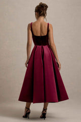 Francisca Midi Dress - Berry Velvet Strappy