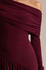 Farah Maxi Dress - Burgundy Asymmetric Neck Ruched