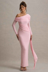 Valina Maxi Dress - Pink Ruched Asymmetric