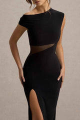 Emily Maxi Dress - Black Asymmetric Mesh