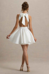 Waverly Mini Dress - White Racer-Neck Open-Back