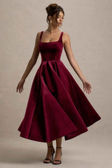 Francisca Midi Dress - Berry Velvet Strappy