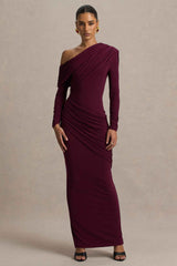 Perrie Maxi Dress - Burgundy Asymmetric Ruched