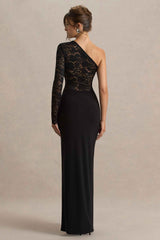 Melody Maxi Dress - Black Lace Asymmetric