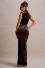 Abilene Maxi Dress - Chocolate Velvet High-Neck