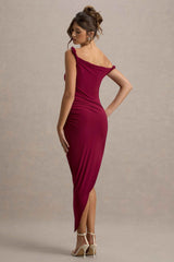 Burgundy Twisted Asymmetric Maxi Dress