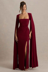 Claretta Maxi Dress - Berry Cape Sleeves