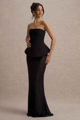 Ohio Maxi Dress - Black Strapless Satin