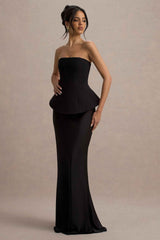 Ohio Maxi Dress - Black Strapless Satin
