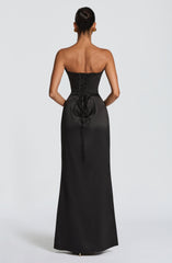 Vessa Maxi Dress - Black Satin Strapless