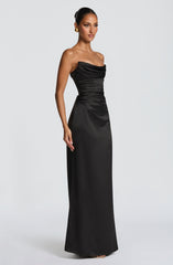 Vessa Maxi Dress - Black Satin Strapless