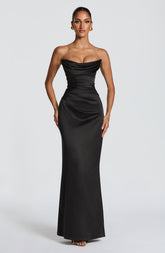 Vessa Maxi Dress - Black Satin Strapless