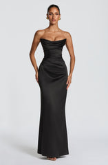 Vessa Maxi Dress - Black Satin Strapless