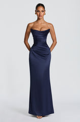 Vessa Maxi Dress - Navy Satin Strapless